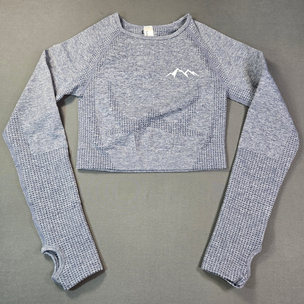 Soul Fitness Blue Space Dye Seamless Long Sleeve Crop Top Workout Shirt‎ Small
